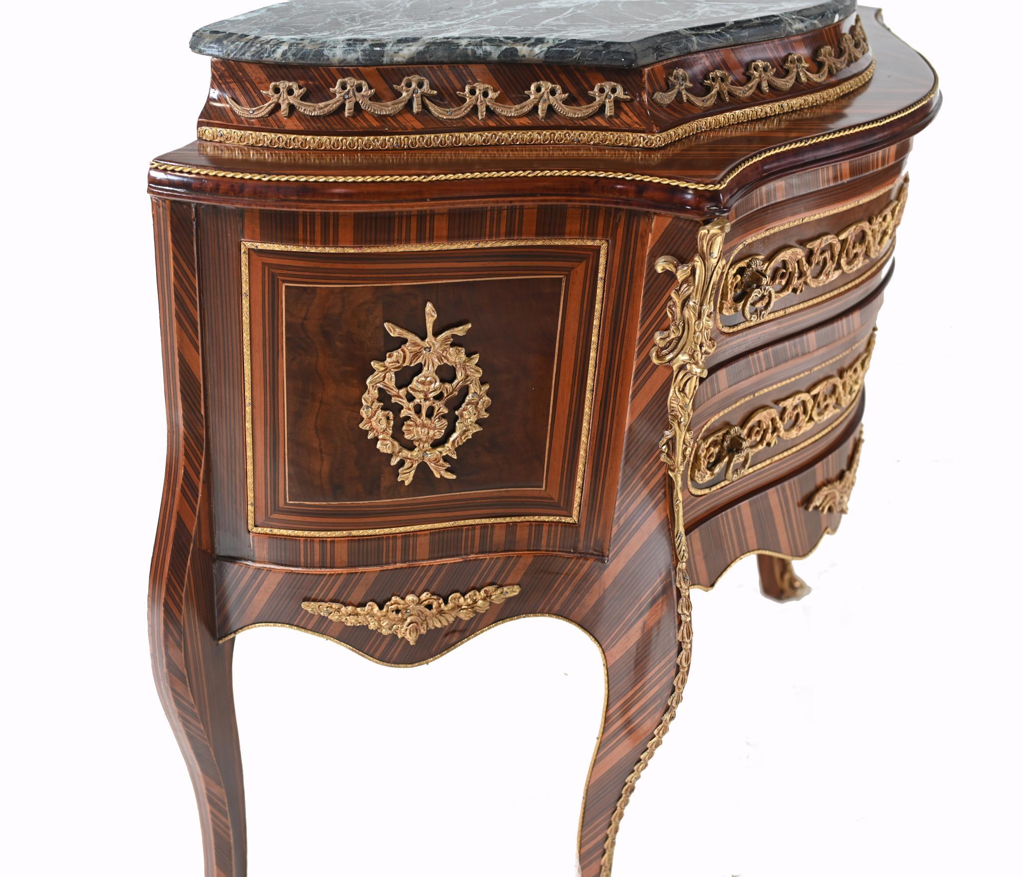 Revival Pair French Bombe Commodes Napoleon II Chest Drawers For Sale