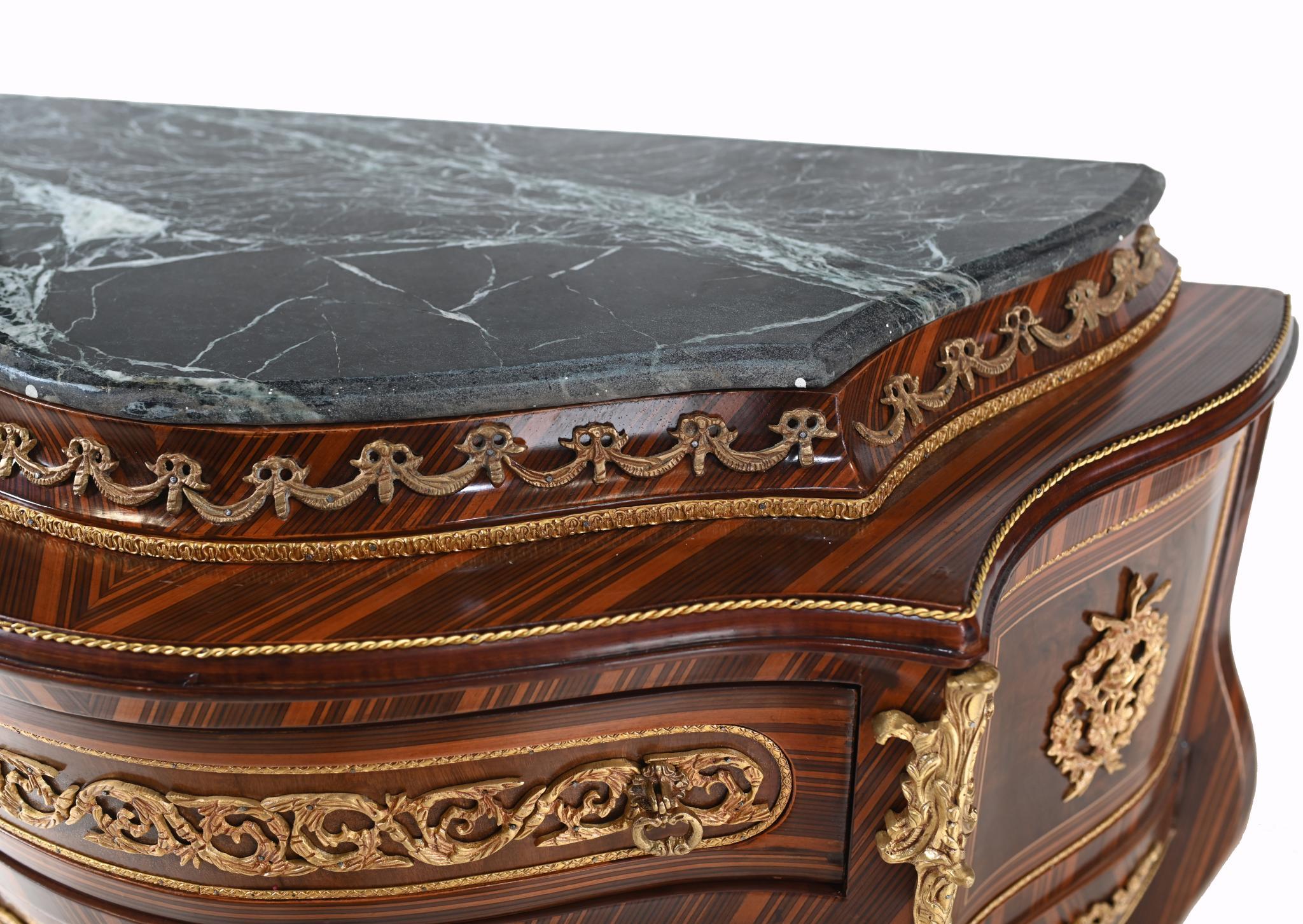 Late 20th Century Pair French Bombe Commodes Napoleon II Chest Drawers For Sale