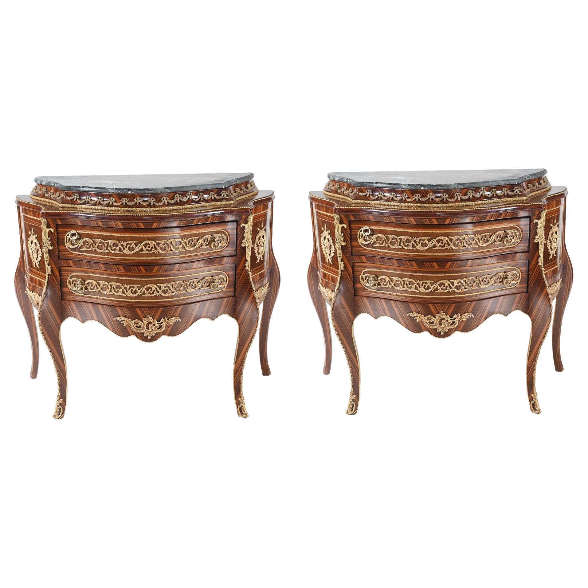 Pair French Bombe Commodes Napoleon II Chest Drawers For Sale