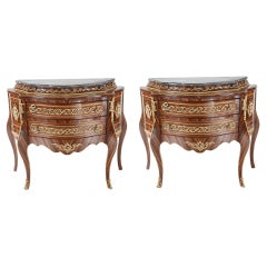 Pair French Bombe Commodes Napoleon II Chest Drawers