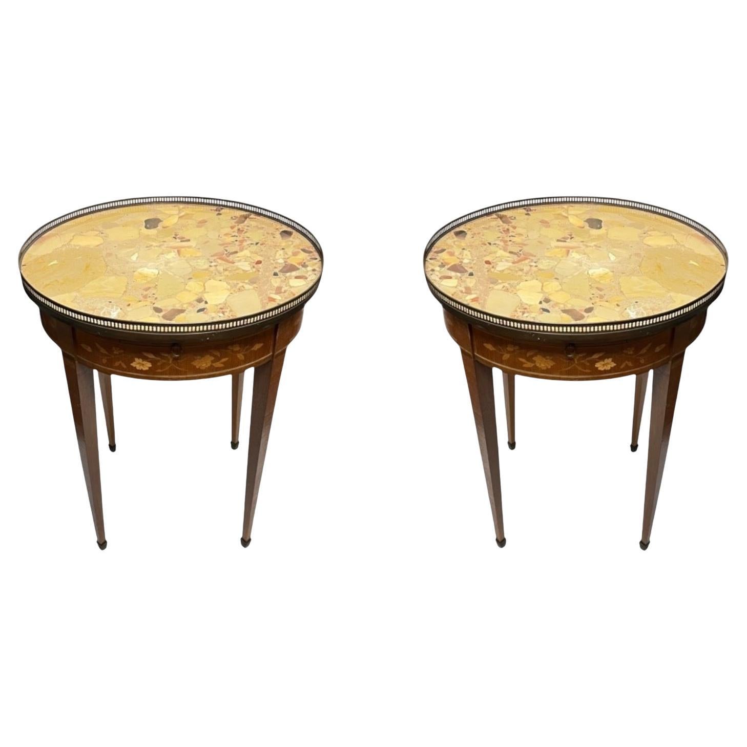 Paar französische Bouillotte-Spiel-/Beistelltische mit Breche d'Alep-Marmorplatten im Angebot