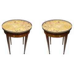 Paire de tables de jeu/tables d'appoint Bouillotte françaises avec plateau en marbre Breche d'Alep