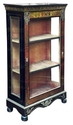 Pair French Boulle inlaid Vitrines, C19th.