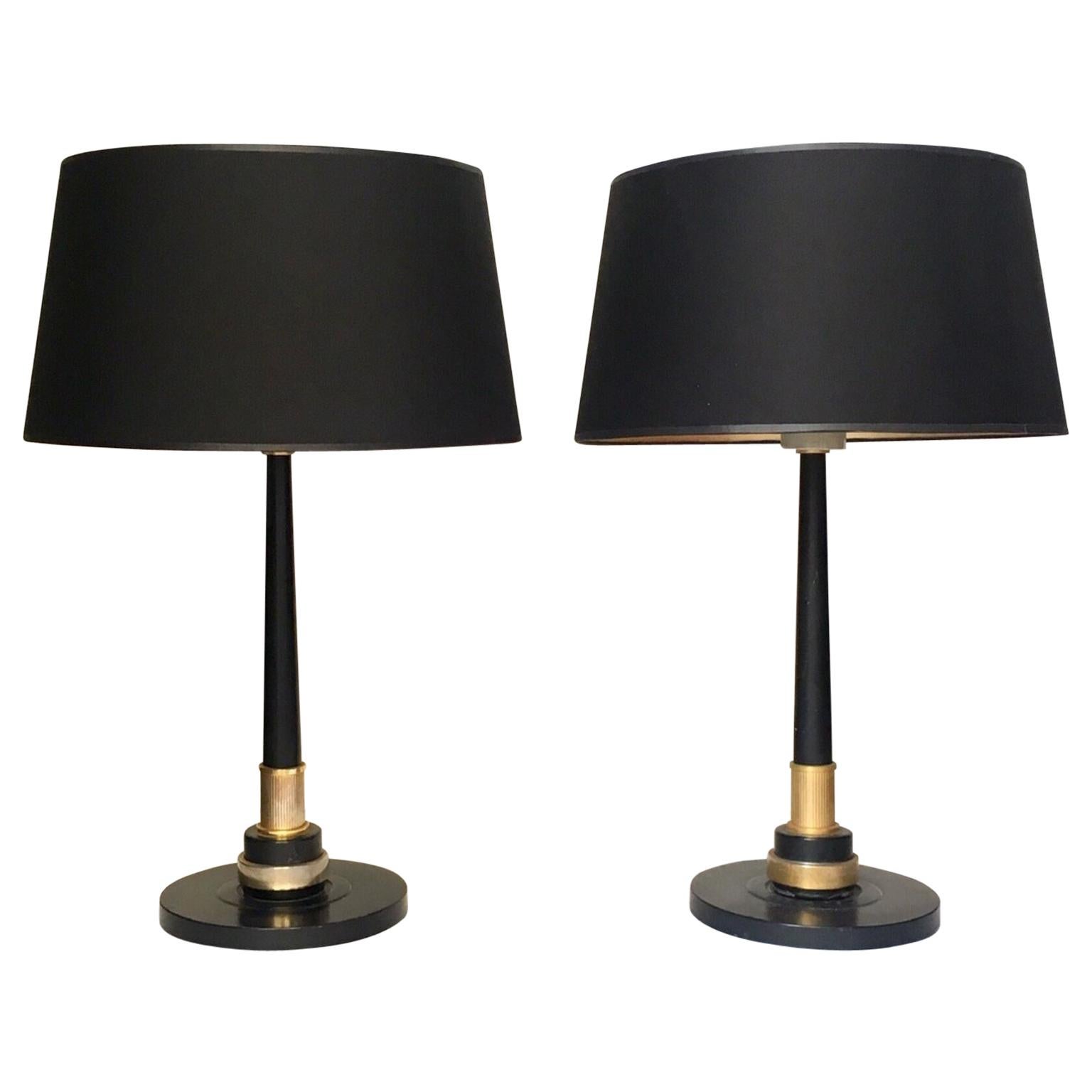 Pair of French Brass and Lacquered Metal "Jumo" Table Lamps
