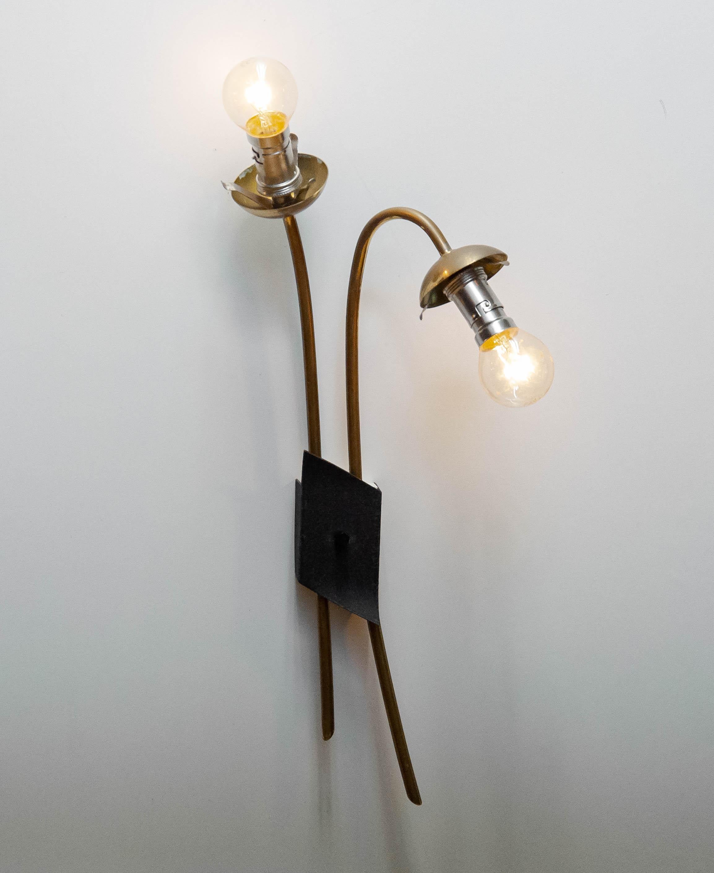 Pair French Brass And Opal Wall Lights / Sconces By Maison Lunel From The 1950s For Sale 5