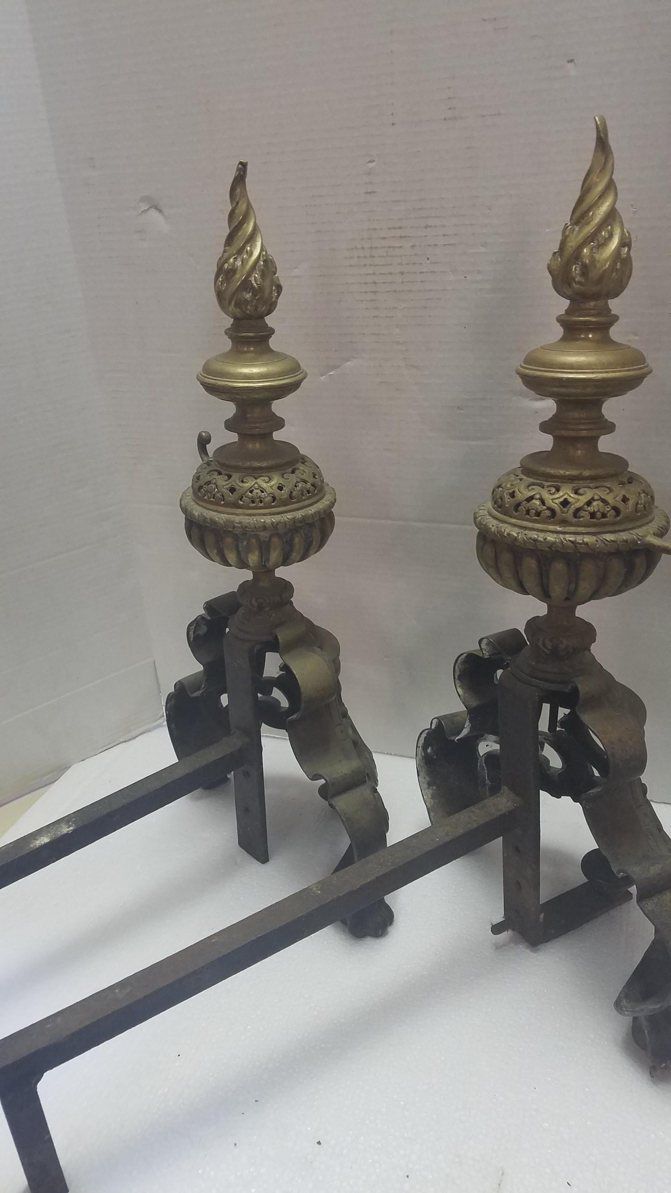 Pair of French Brass Andirons For Sale 6