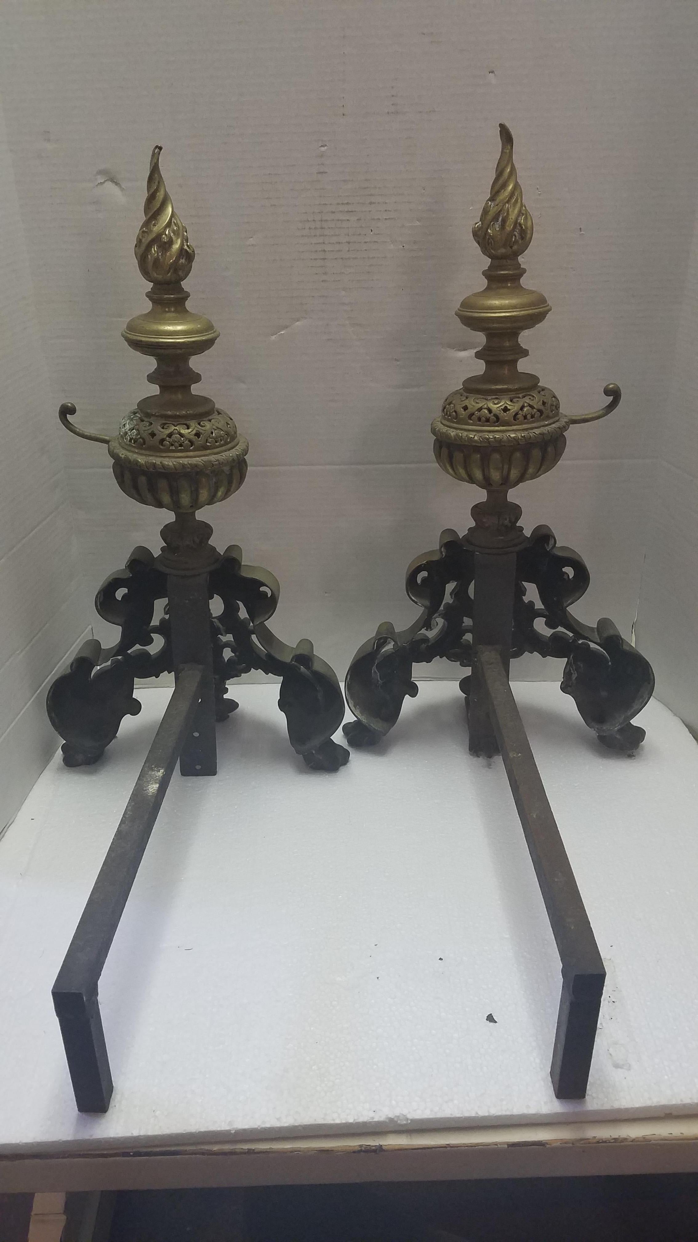 Pair of French Brass Andirons For Sale 2