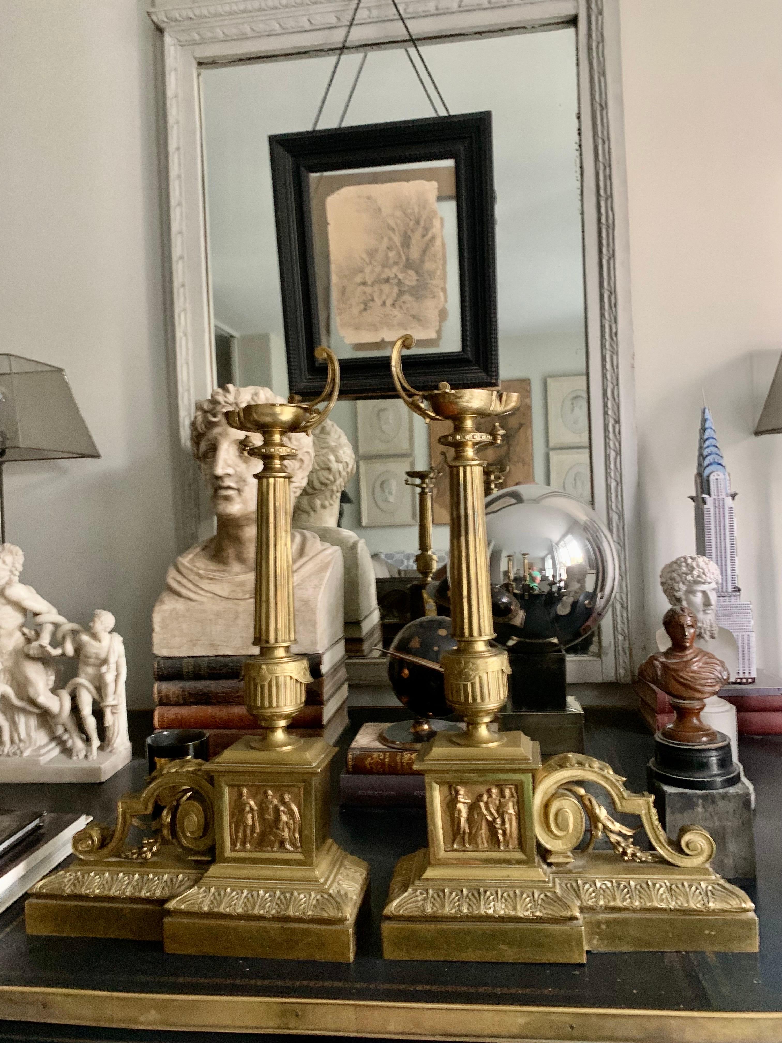 Pair French Brass Chenets Andirons Neoclassical Empire Style For Sale 4