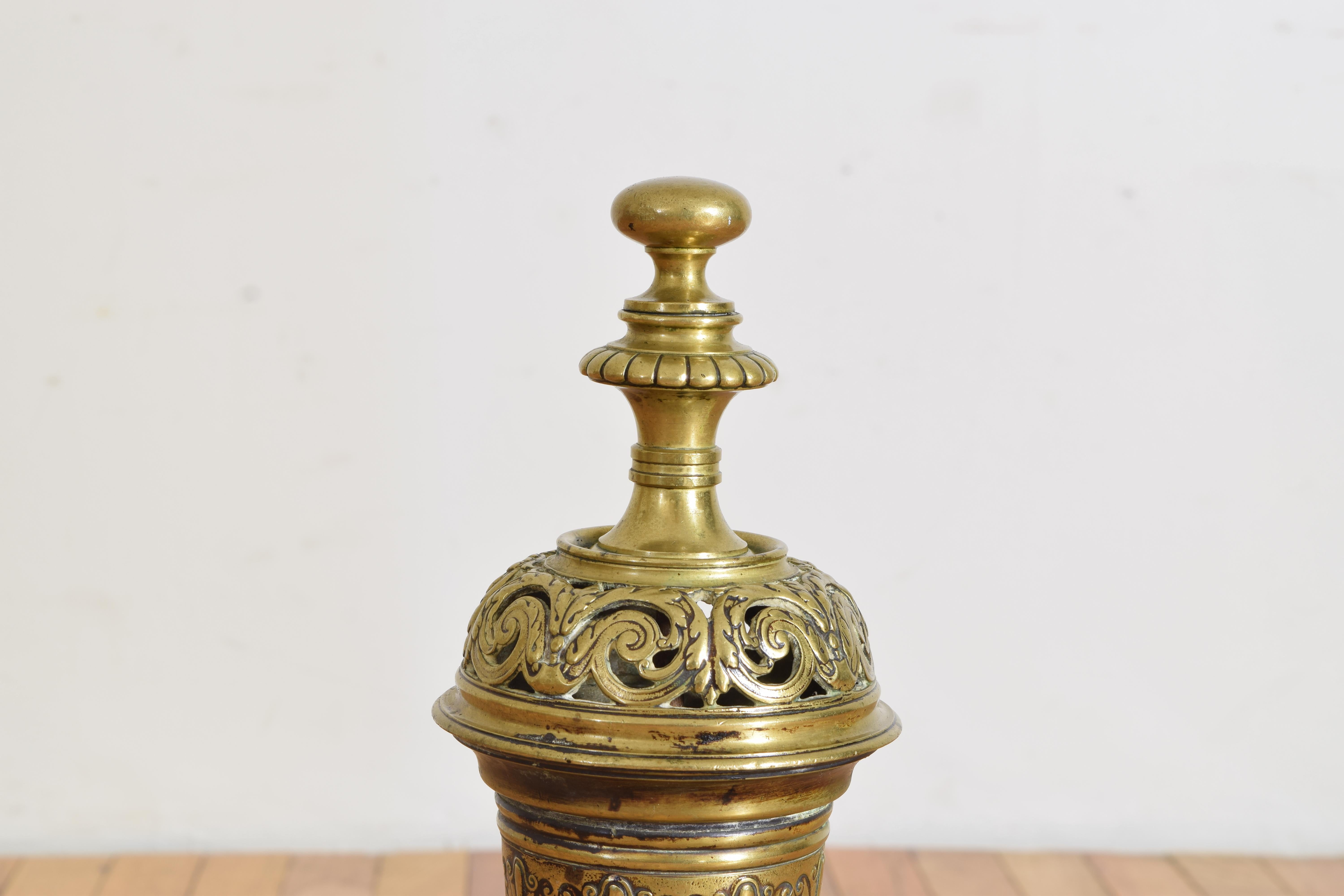 Pair French Brass & Iron Louis Philippe Period Urn-Form Andirons, ca. 1840 2