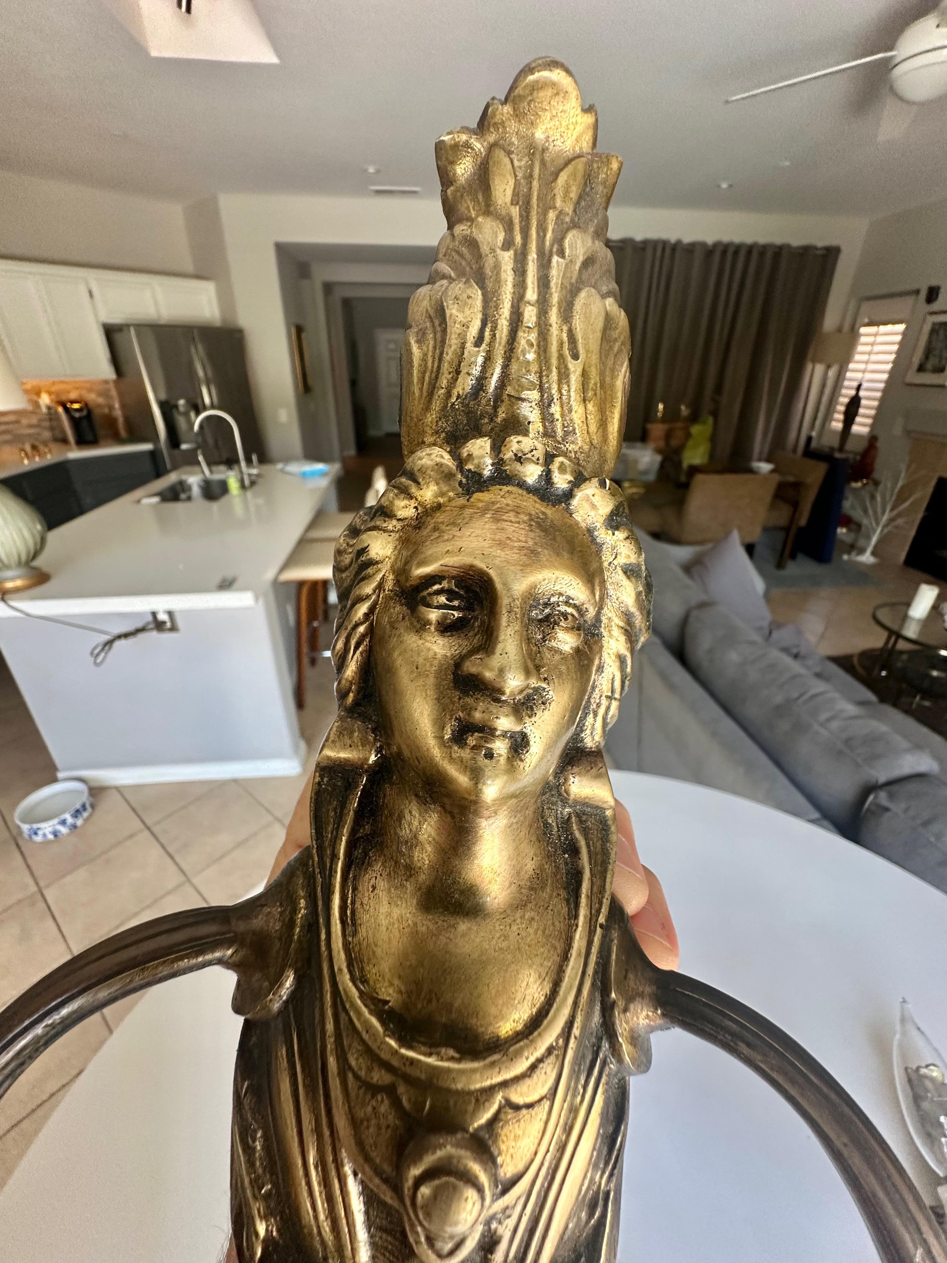 Pair French Brass Neoclassic Wall Sconces Female Figure For Sale 7