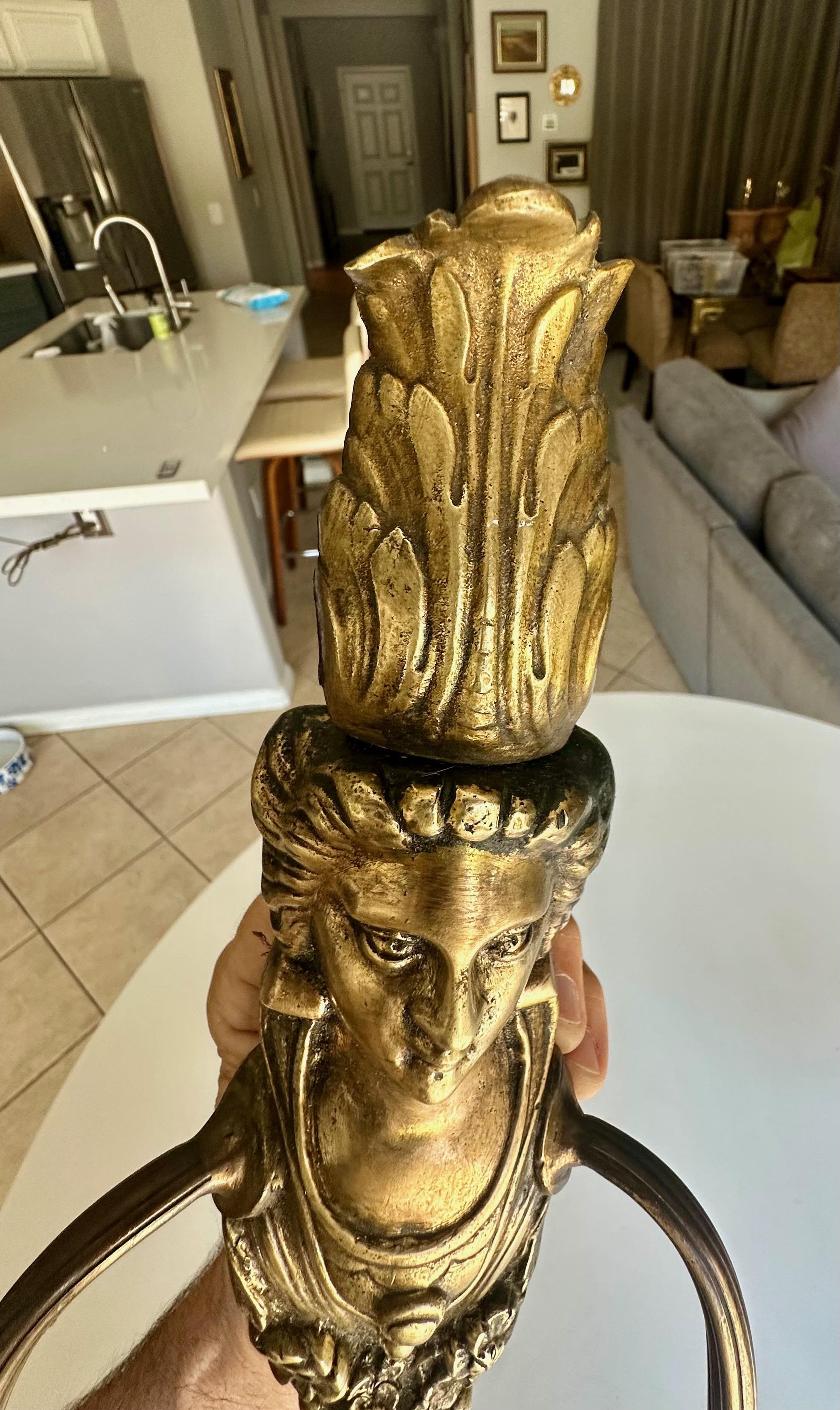 Pair French Brass Neoclassic Wall Sconces Female Figure For Sale 8