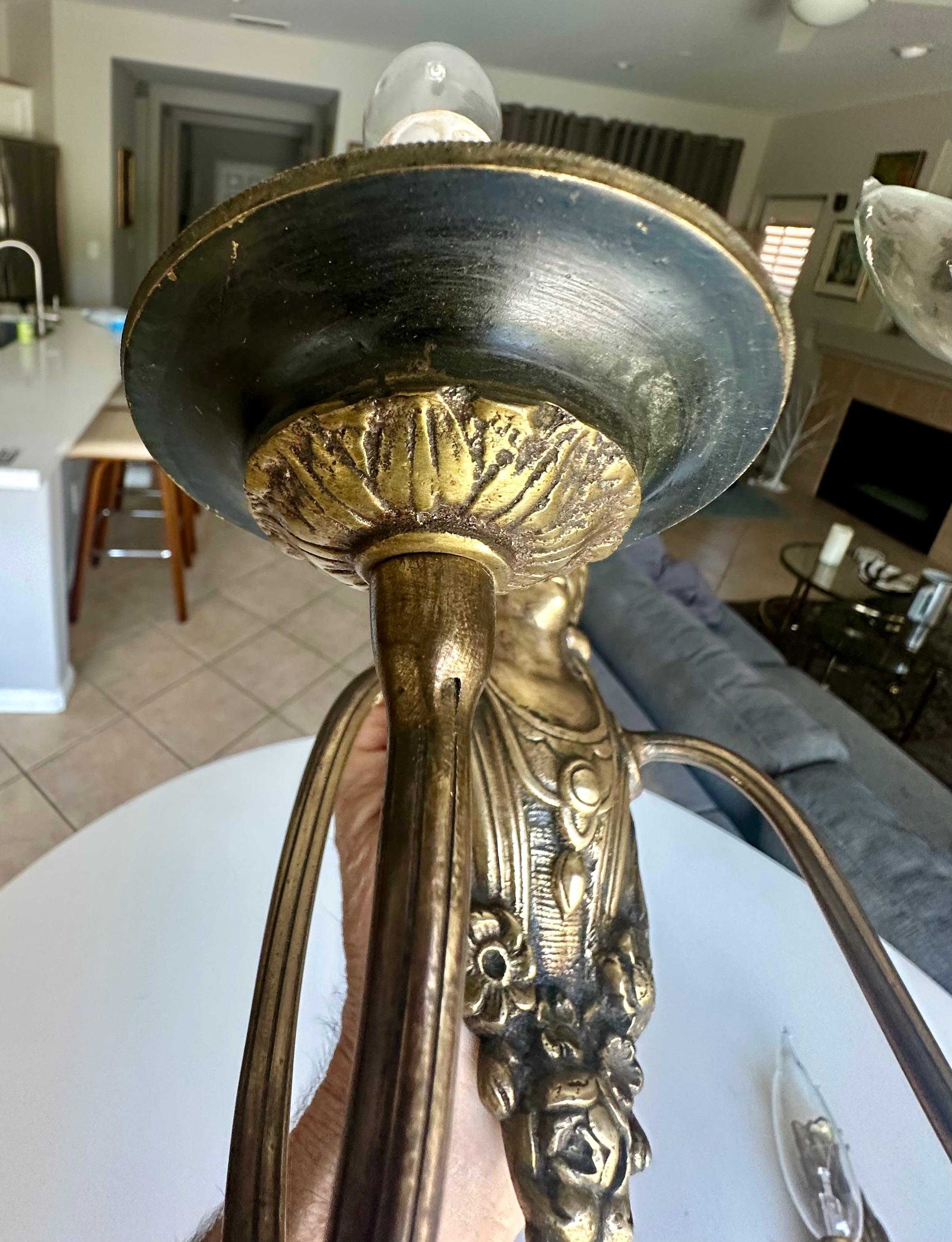 Pair French Brass Neoclassic Wall Sconces Female Figure For Sale 10