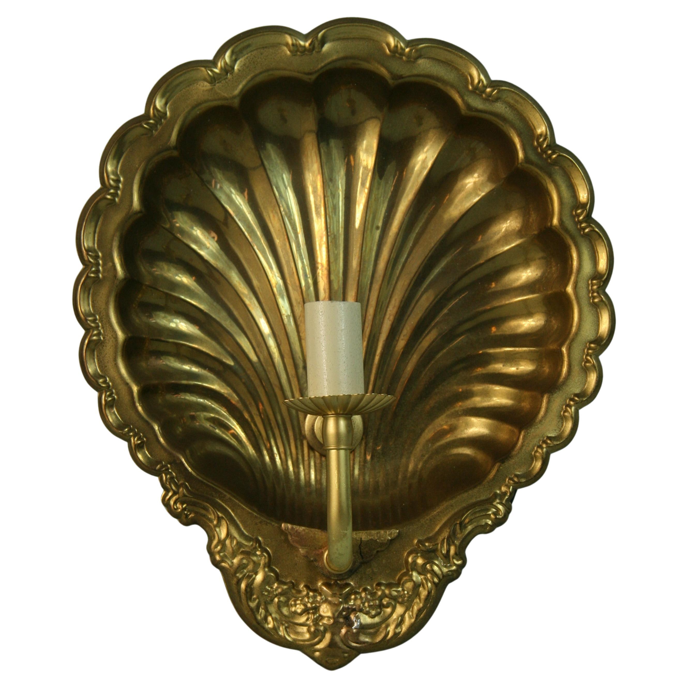 Pair French Brass  Shell Sconces For Sale