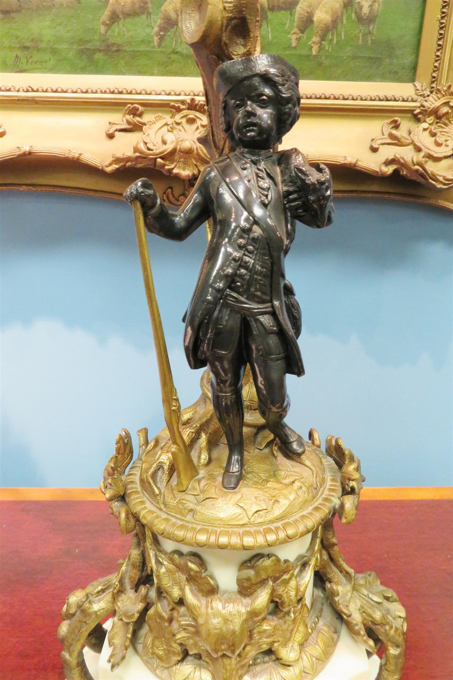 Pair French Bronze and Marble Six-Light Candelabras, 19th Century For Sale 7