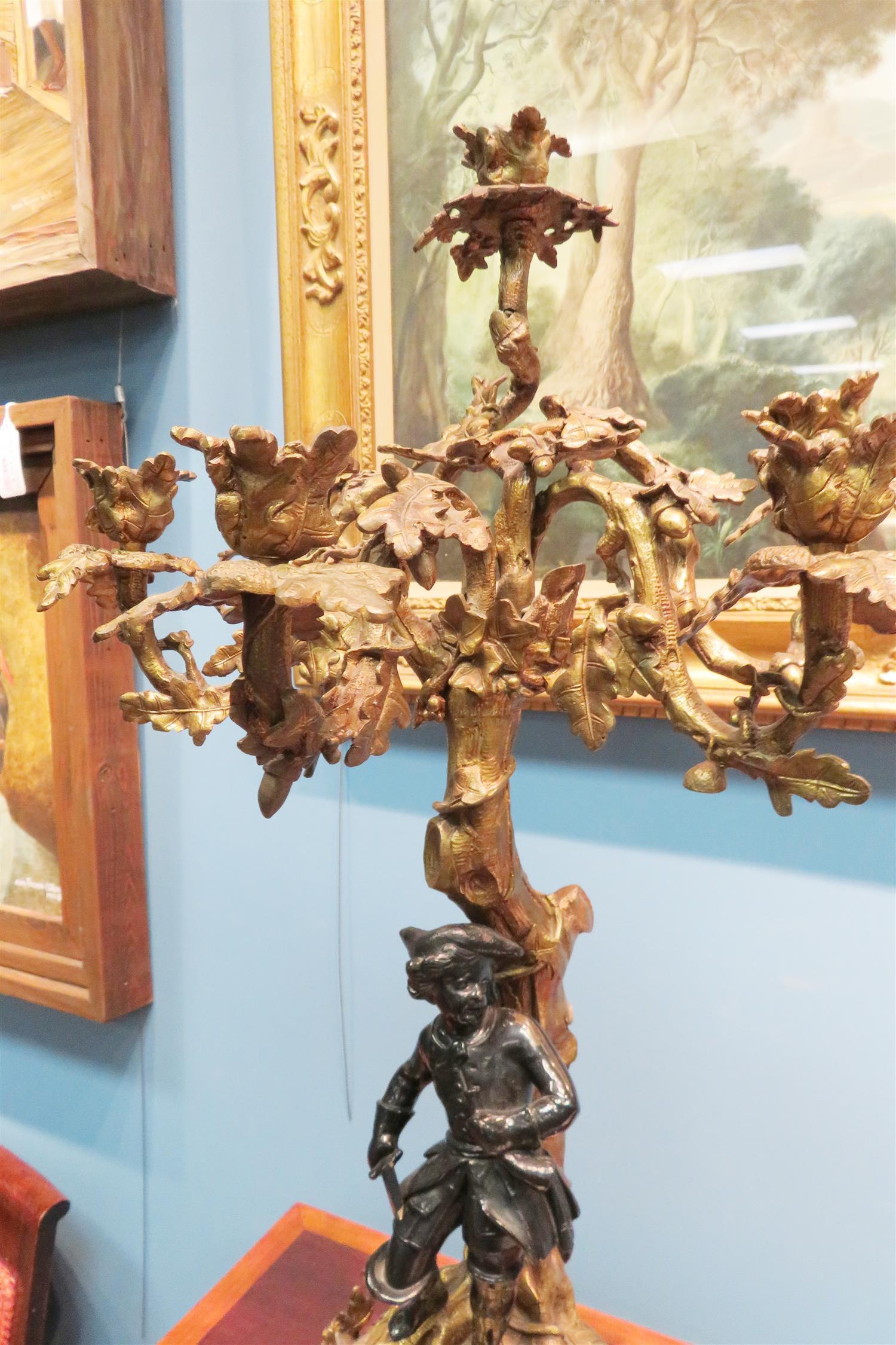 Pair French Bronze and Marble Six-Light Candelabras, 19th Century For Sale 3