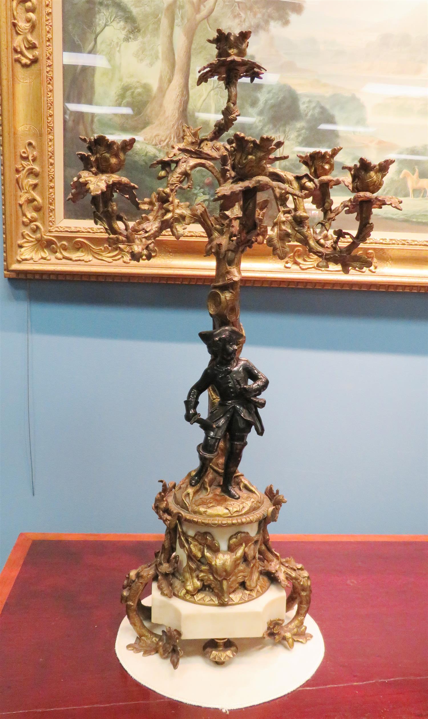 Pair French Bronze and Marble Six-Light Candelabras, 19th Century For Sale 5