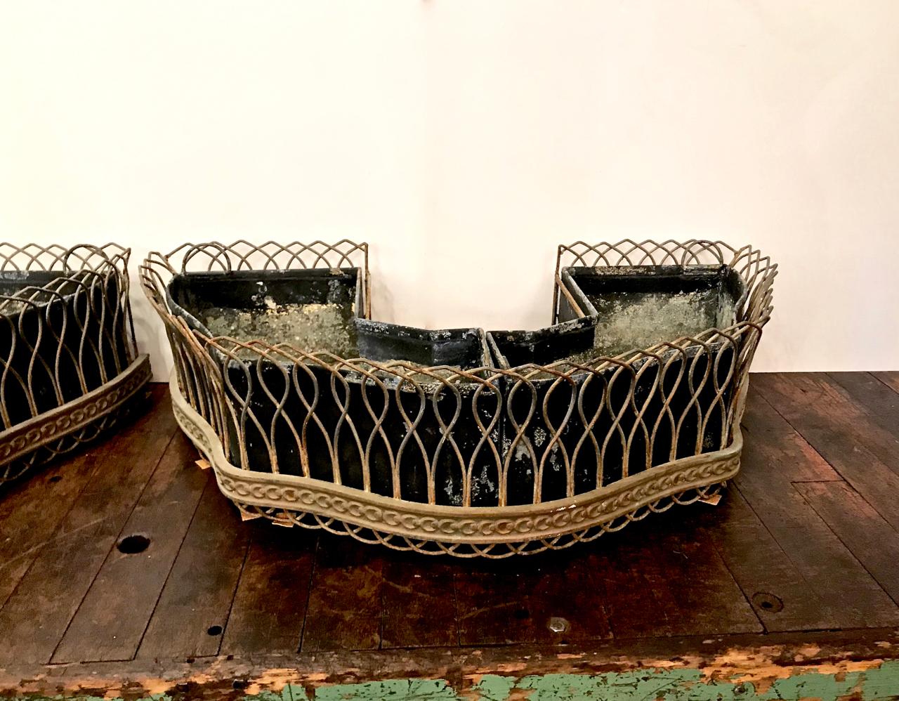 Belle Époque Pair of French Bronze and Wire Planters