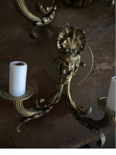 Pair French Bronze Bacchus Sconces