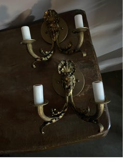 Pair French Bronze Bacchus Sconces