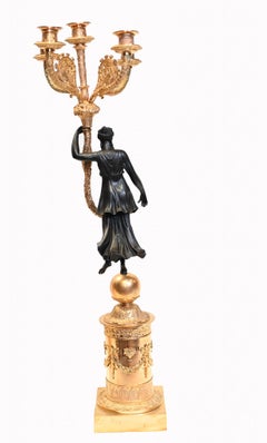 Pair French Bronze Candelabras Maiden Regency Classical Gilt