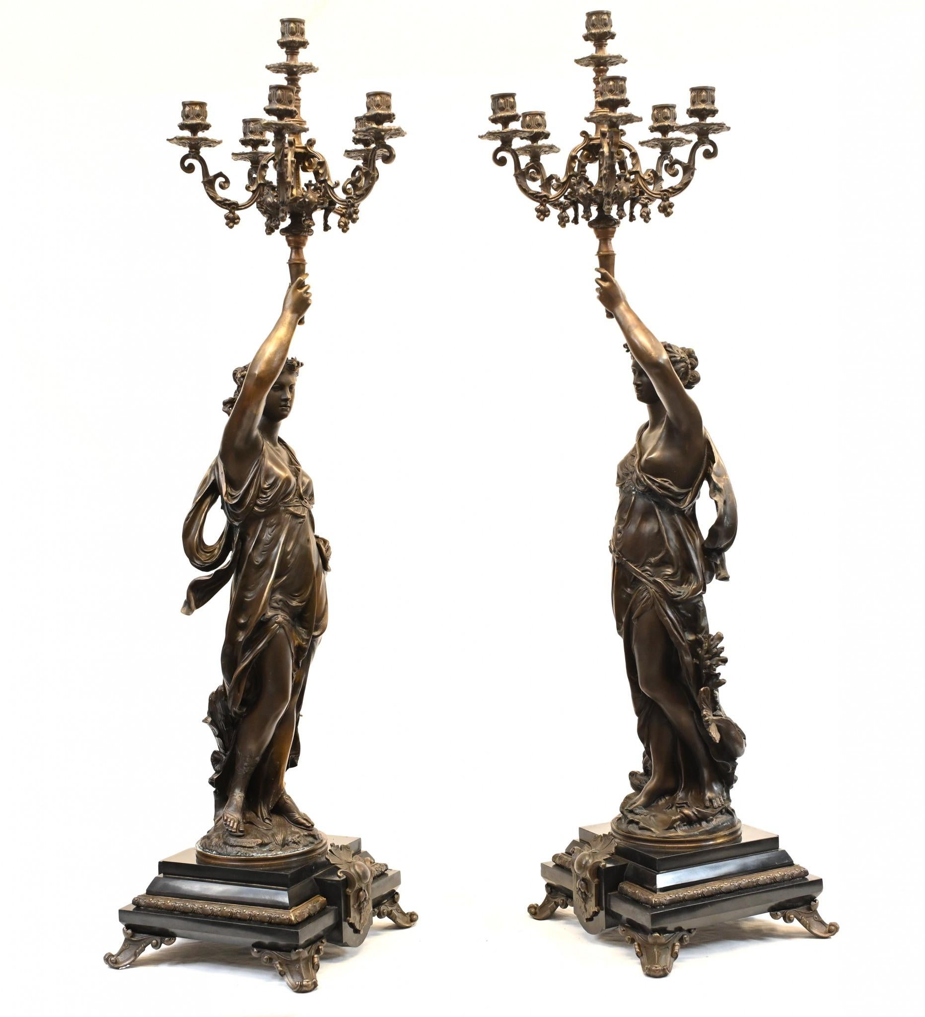 Paar Französisch Bronze Kandelaber - Signiert Gregoire Torcheres 3 ft im Angebot 6