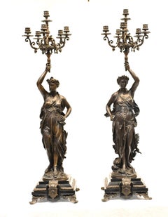 Pair French Bronze Candelabras, Signed Gregoire Torcheres