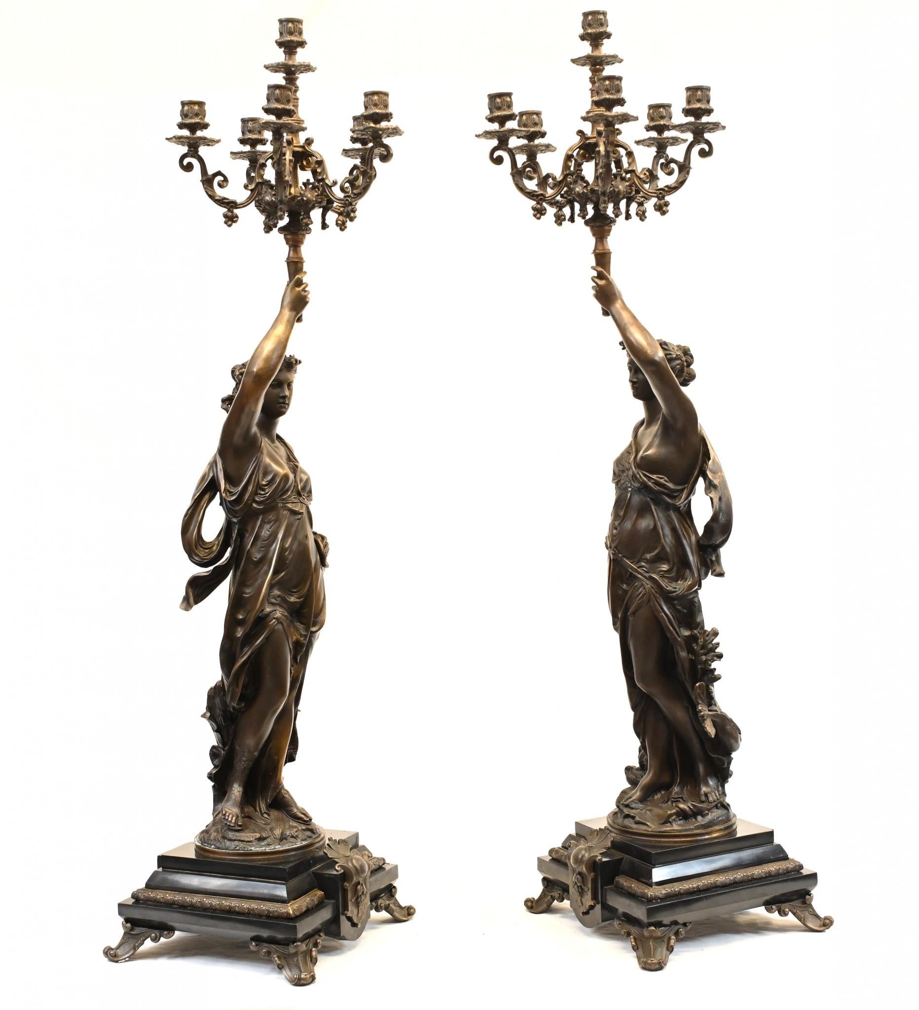 Pair French Bronze Candelabras, Signed Gregoire Torcheres For Sale 1
