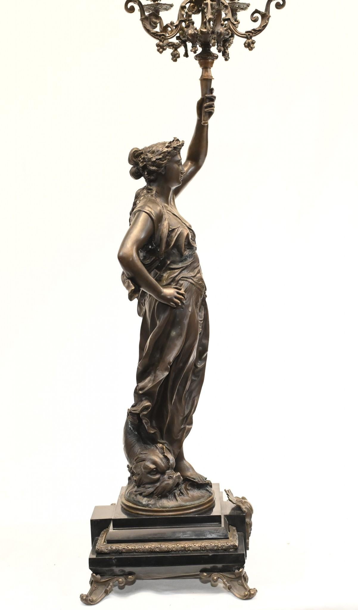 Paar Französisch Bronze Kandelaber - Signiert Gregoire Torcheres 3 ft im Angebot 1