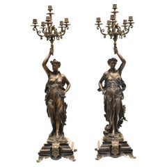 Vintage Pair French Bronze Candelabras, Signed Gregoire Torcheres