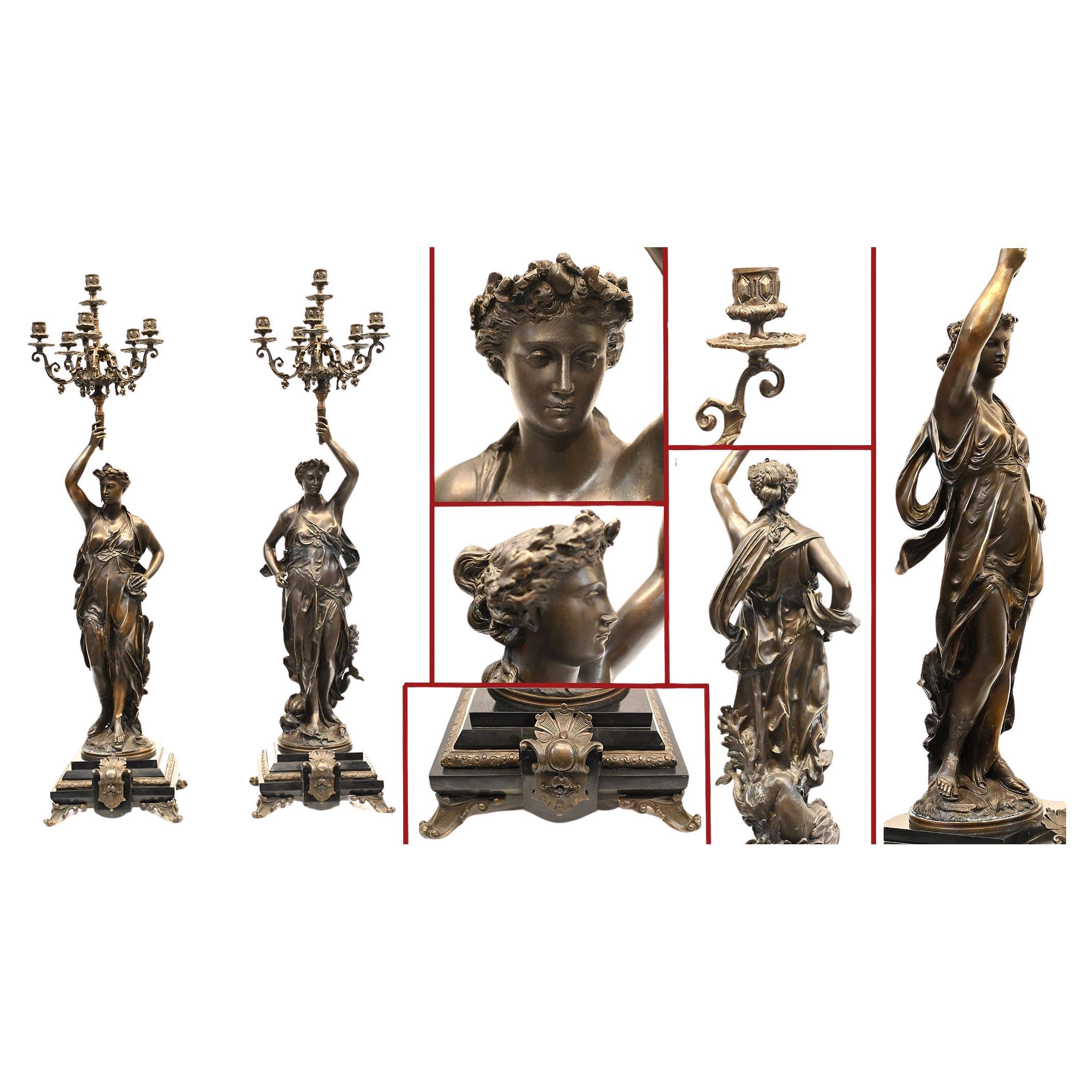 Paar Französisch Bronze Kandelaber - Signiert Gregoire Torcheres 3 ft im Angebot