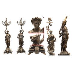 Pair French Bronze Candelabras - Signed Gregoire Torcheres 3 ft