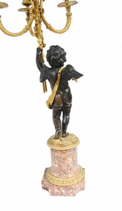 Pair French Bronze Cherub Candelabras Clodion