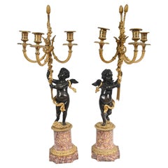 Pair French Bronze Cherub Candelabras Clodion