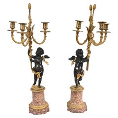 Pair French Bronze Cherub Candelabras Clodion