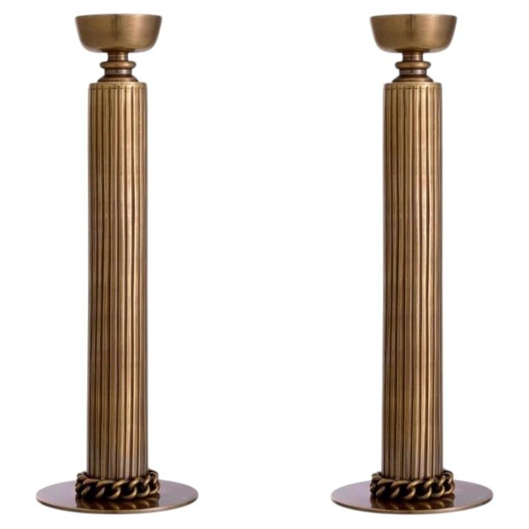 Pair French Bronze Dore Hand Crafted Le Dôme Candlesticks Candelabra