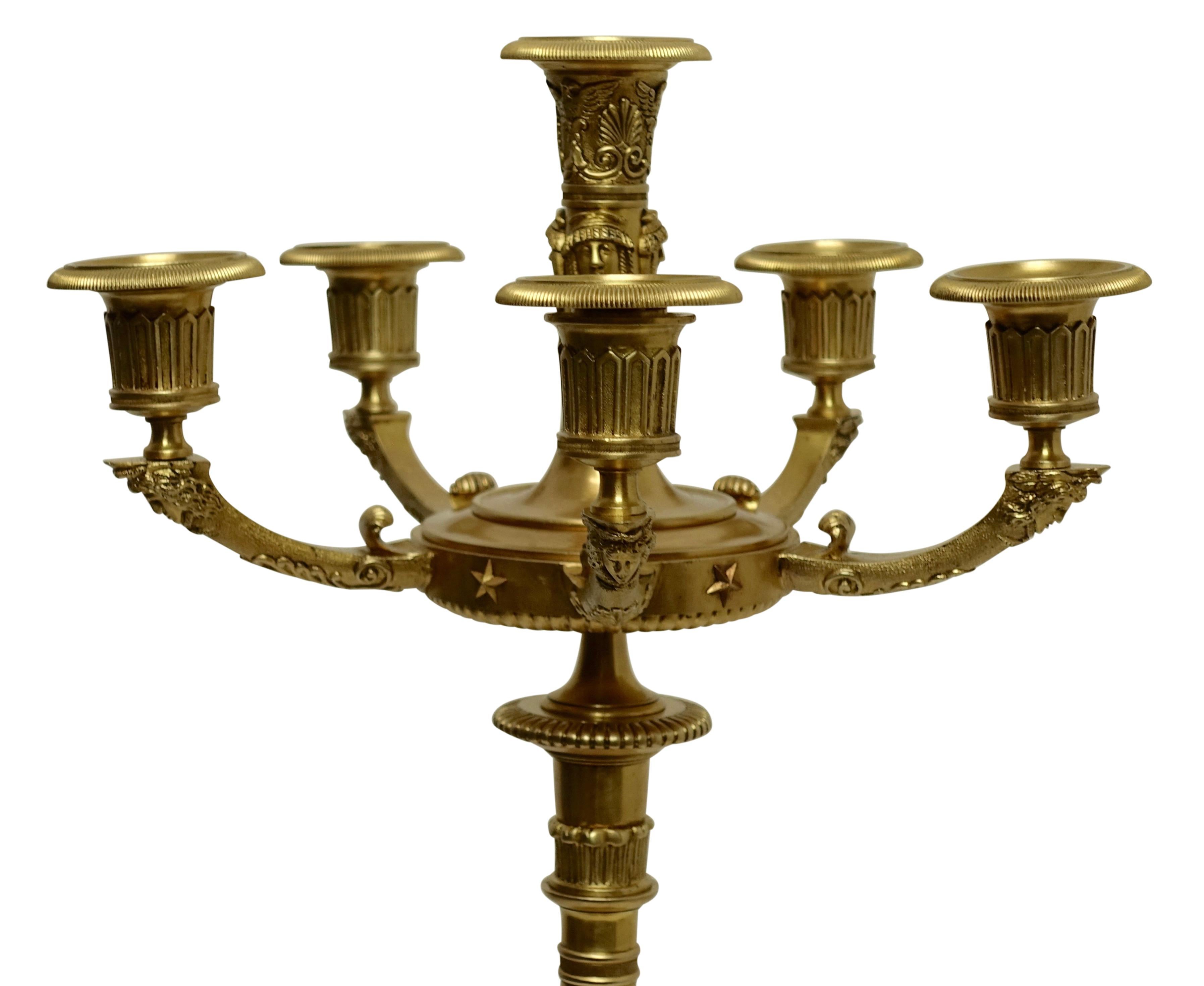 Pair of French Bronze Egyptian Revival Candelabra, circa 1830 In Good Condition For Sale In San Francisco, CA