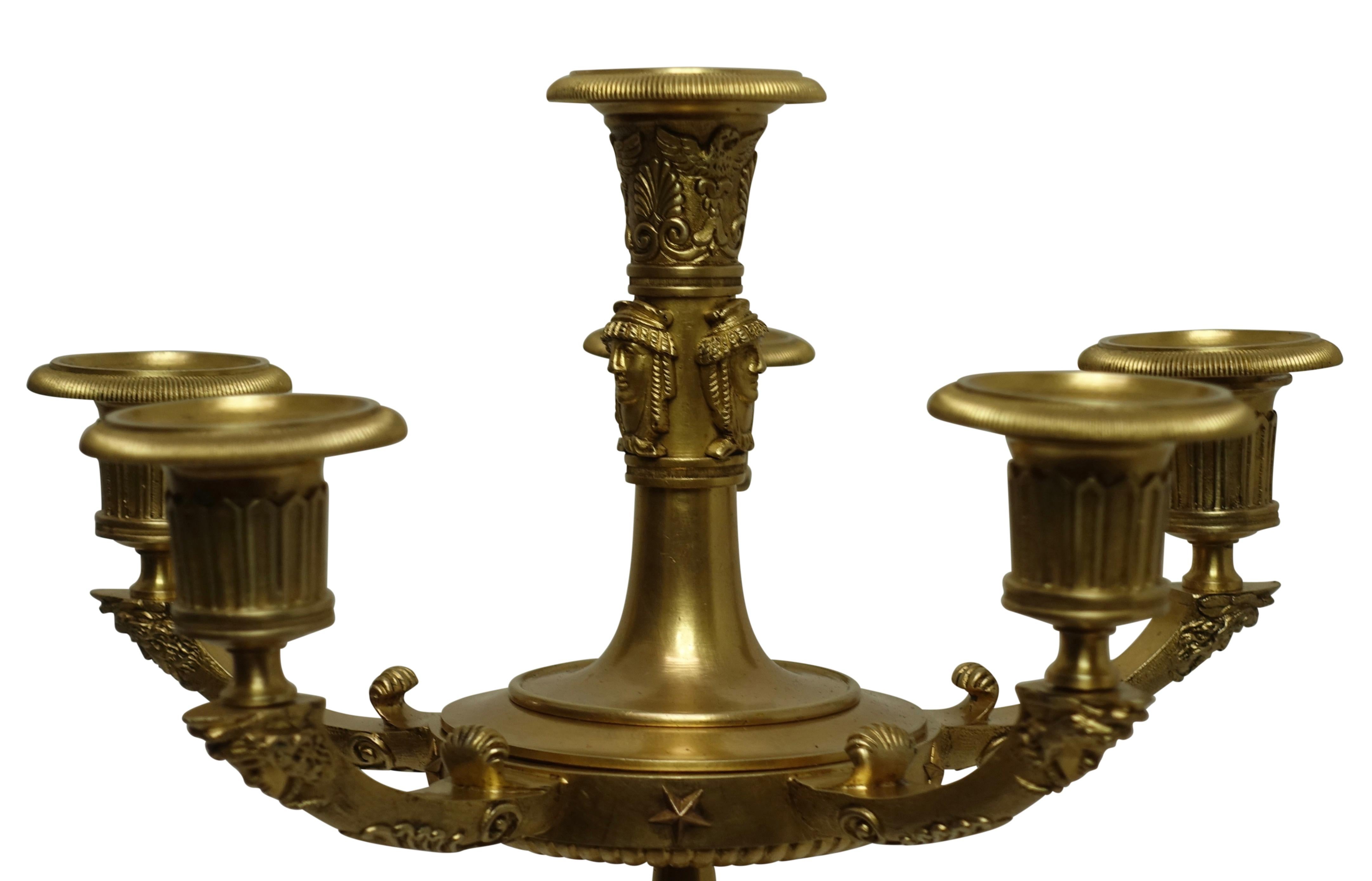 Pair of French Bronze Egyptian Revival Candelabra, circa 1830 For Sale 1