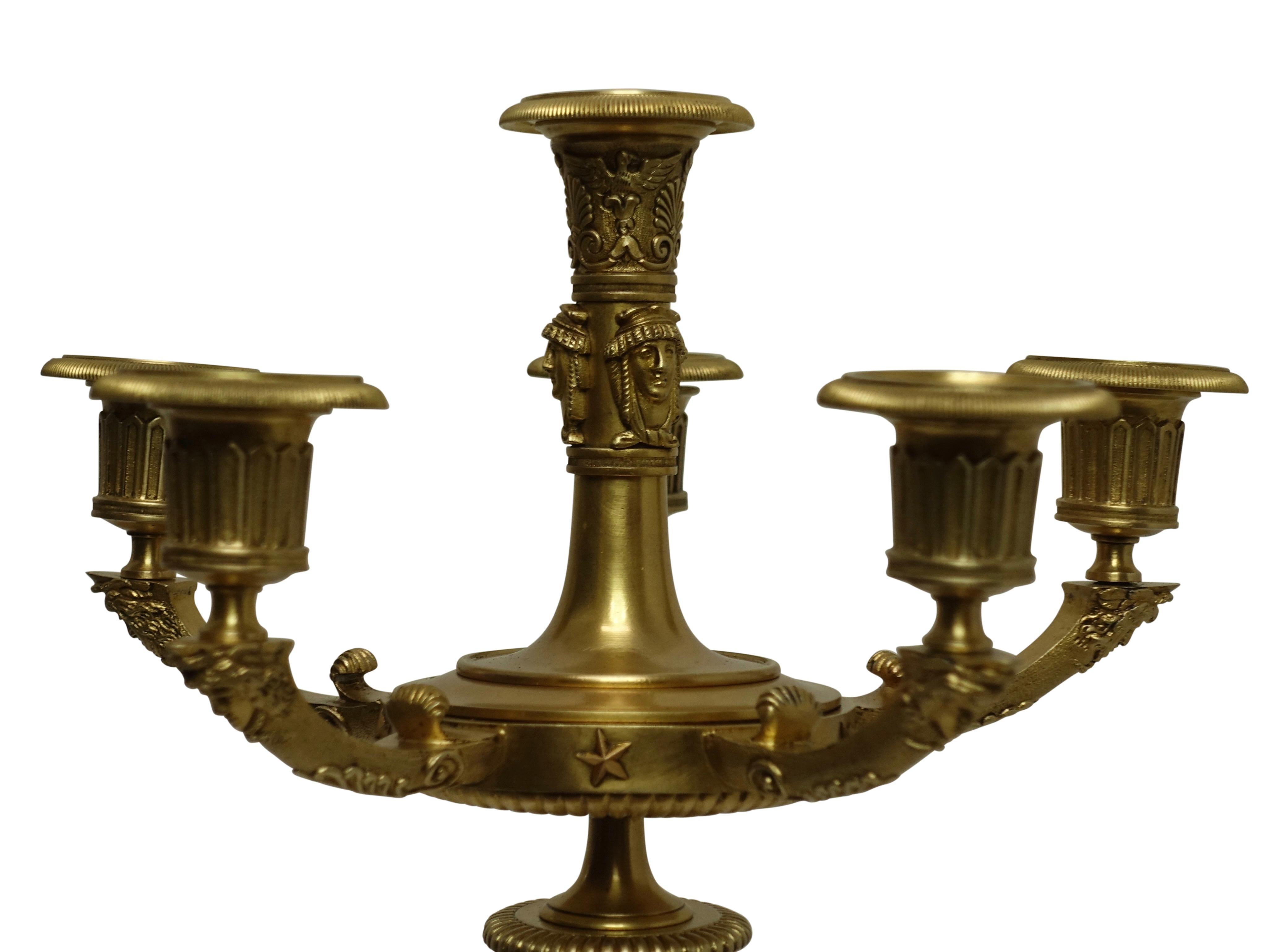 Pair of French Bronze Egyptian Revival Candelabra, circa 1830 For Sale 2