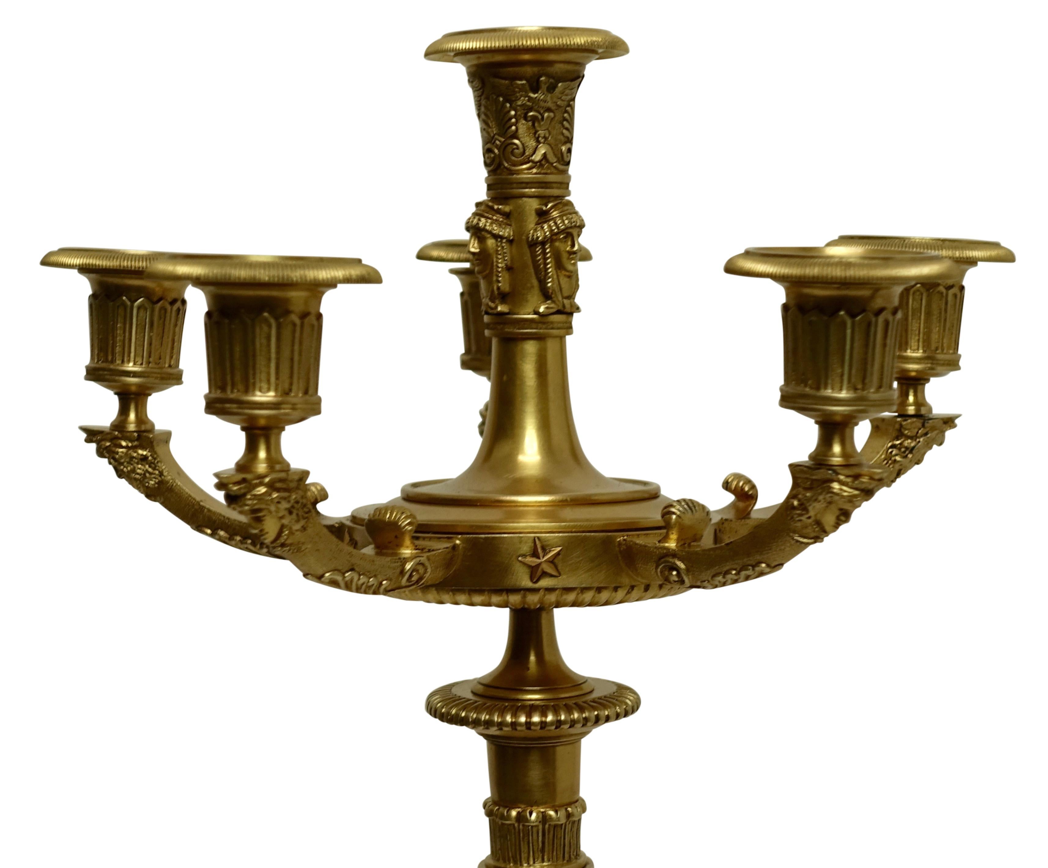 Pair of French Bronze Egyptian Revival Candelabra, circa 1830 For Sale 4