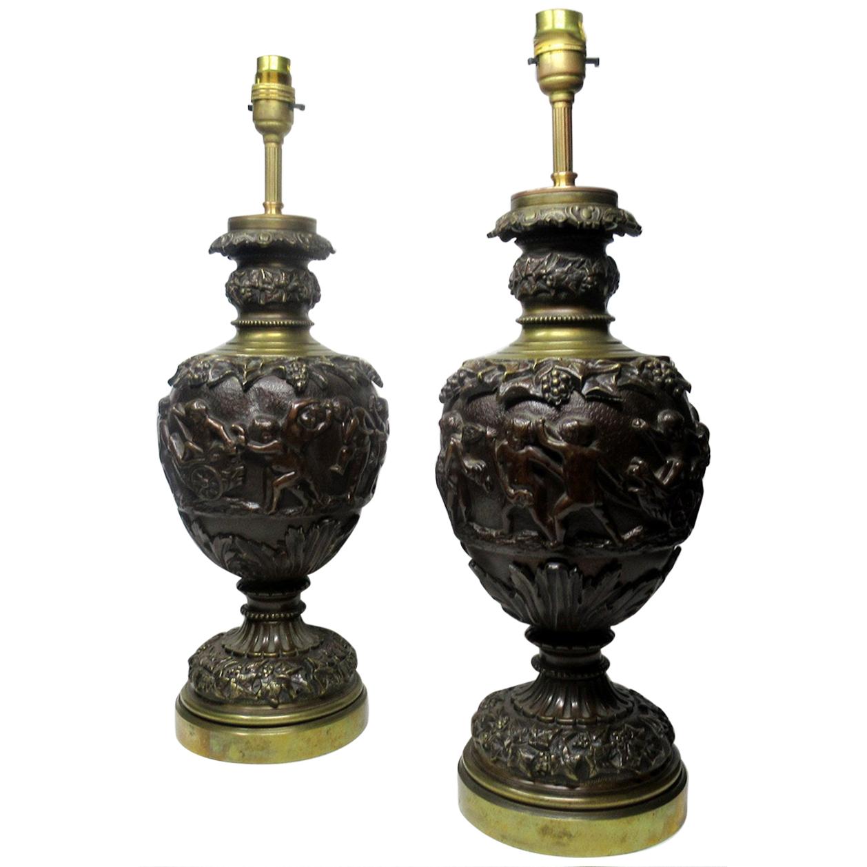 Pair of French Bronze Electric Table Lamps Manner Claude Michel Cloion