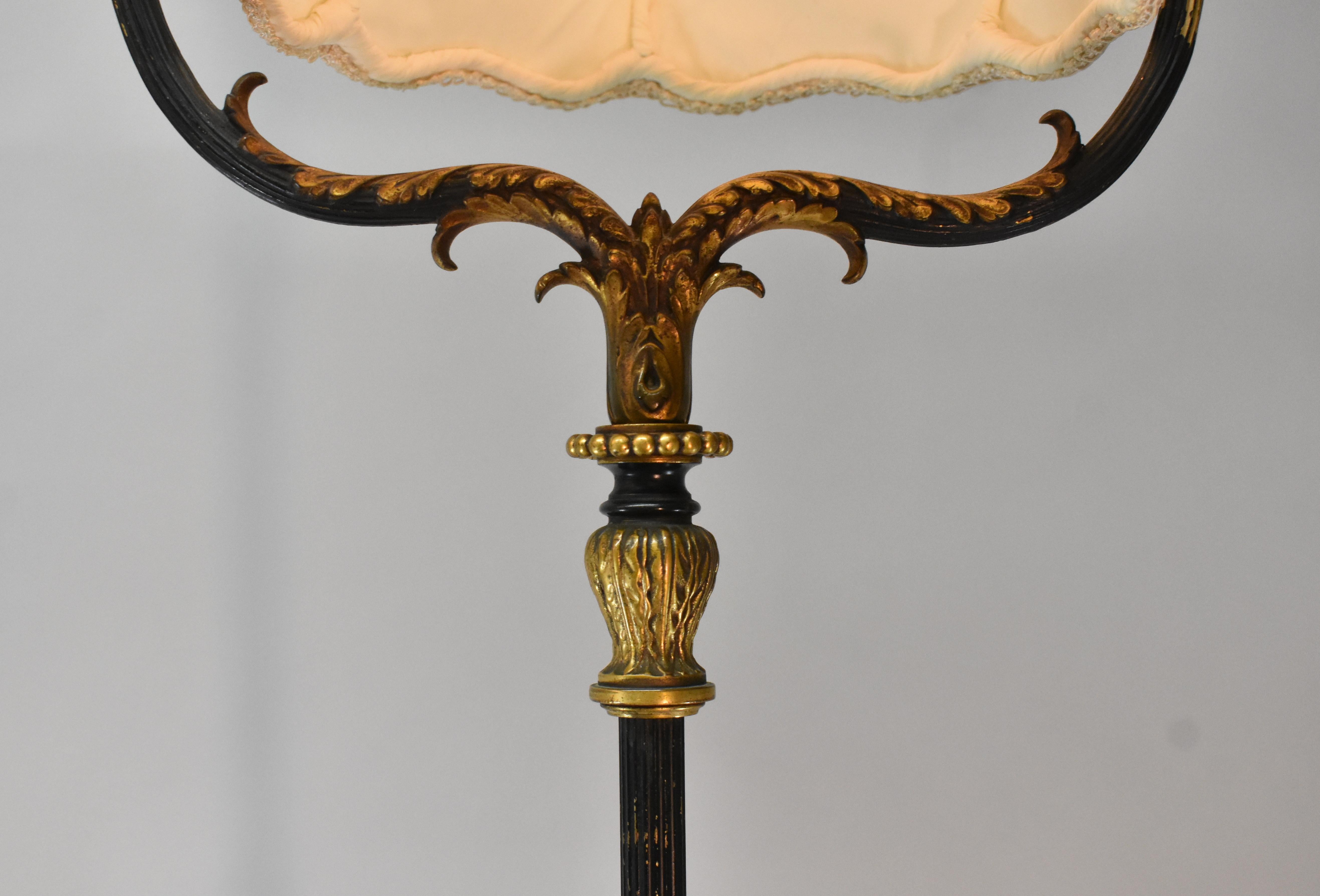 Art Nouveau Pair of French Bronze Floor Lamps Winged Lions and Swan Details