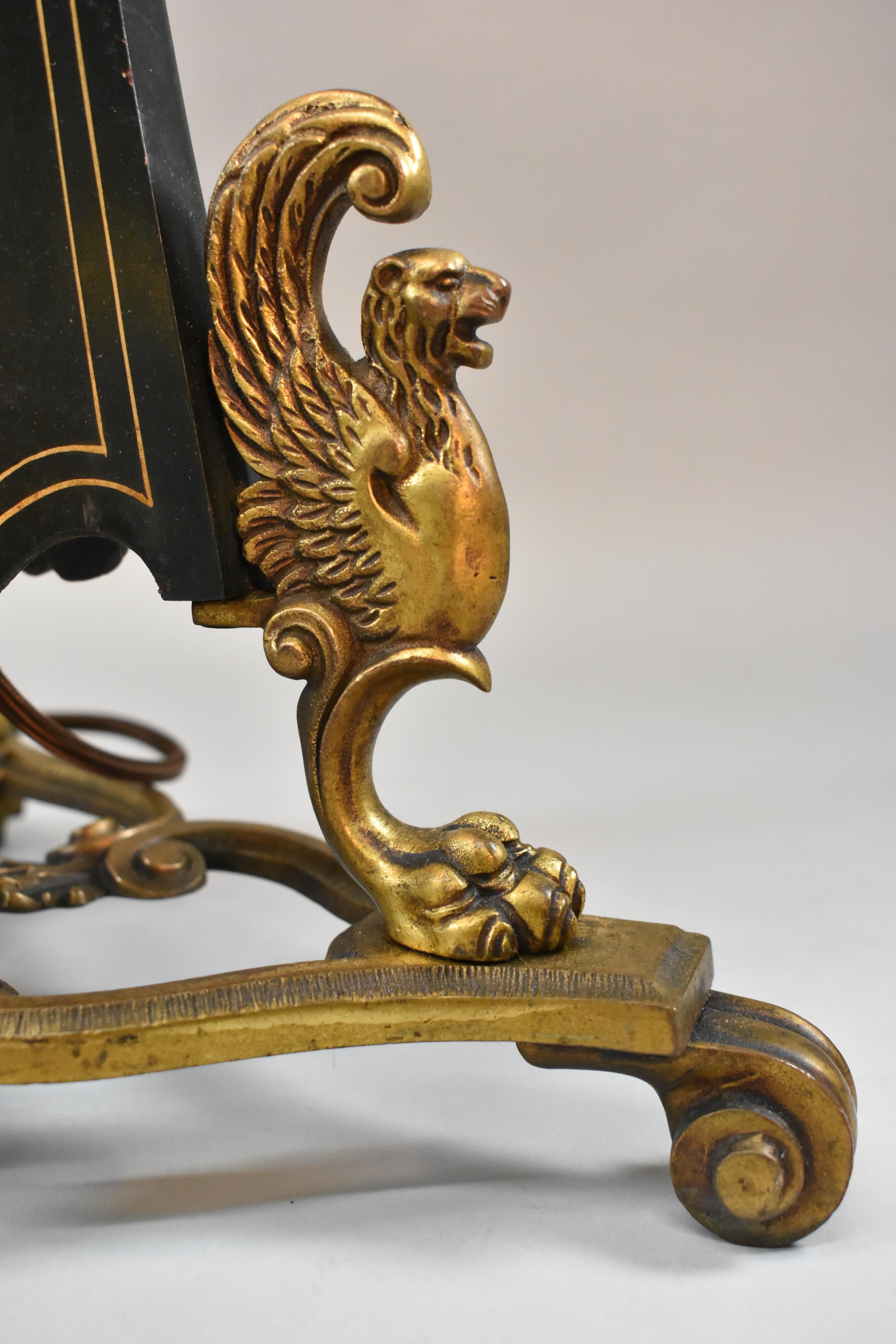 Early 20th Century Pair of French Bronze Floor Lamps Winged Lions and Swan Details