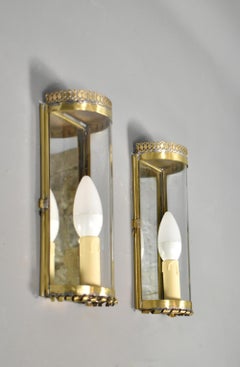 Pair French Bronze Half Round Glass Wall Sconces