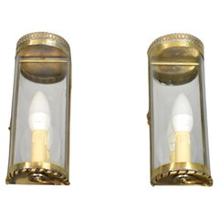 Pair French Bronze Half Round Glass Wall Sconces