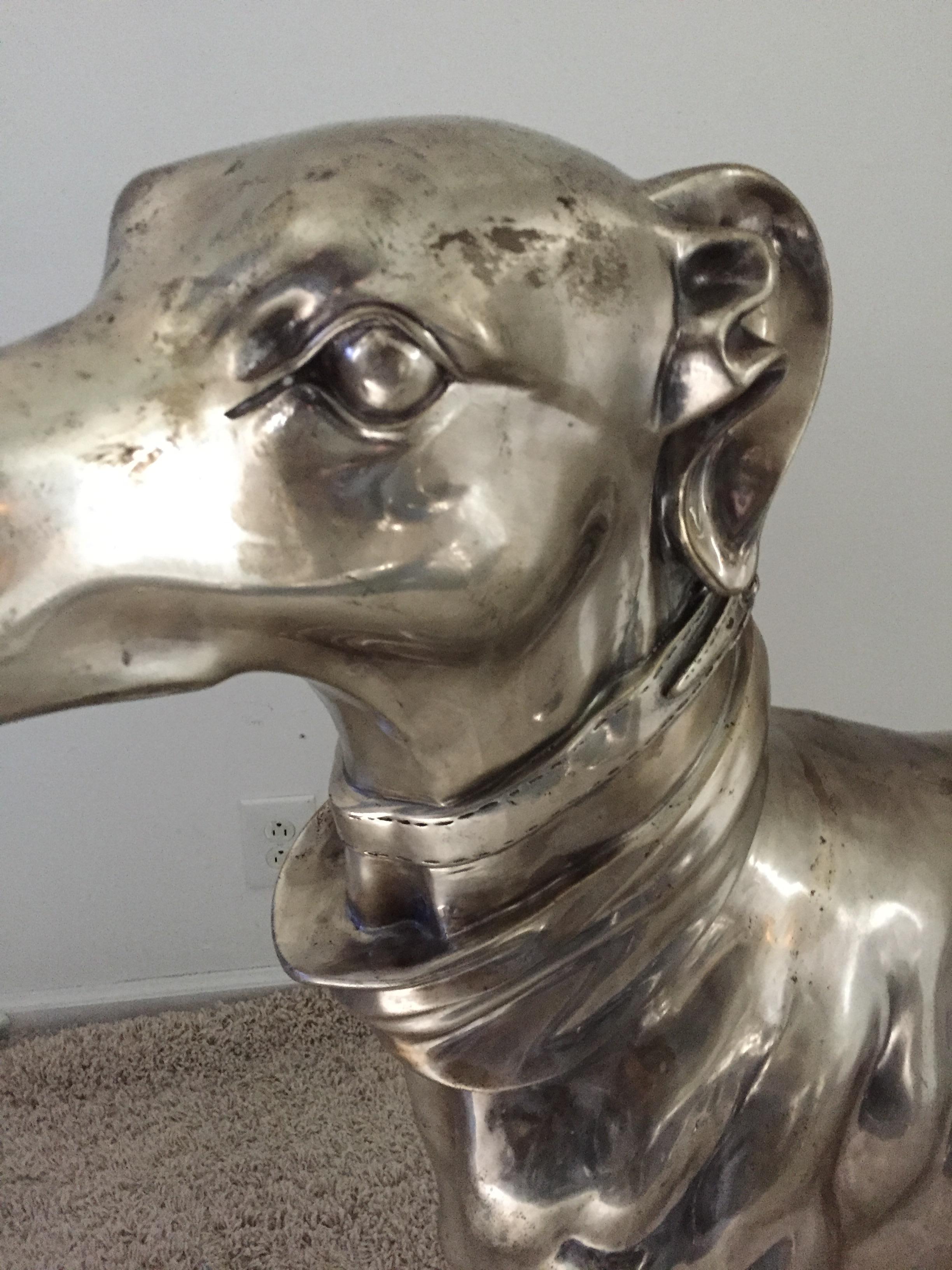 Art Deco Pair of French Bronze Nickel Greyhound Dog Monumental For Sale