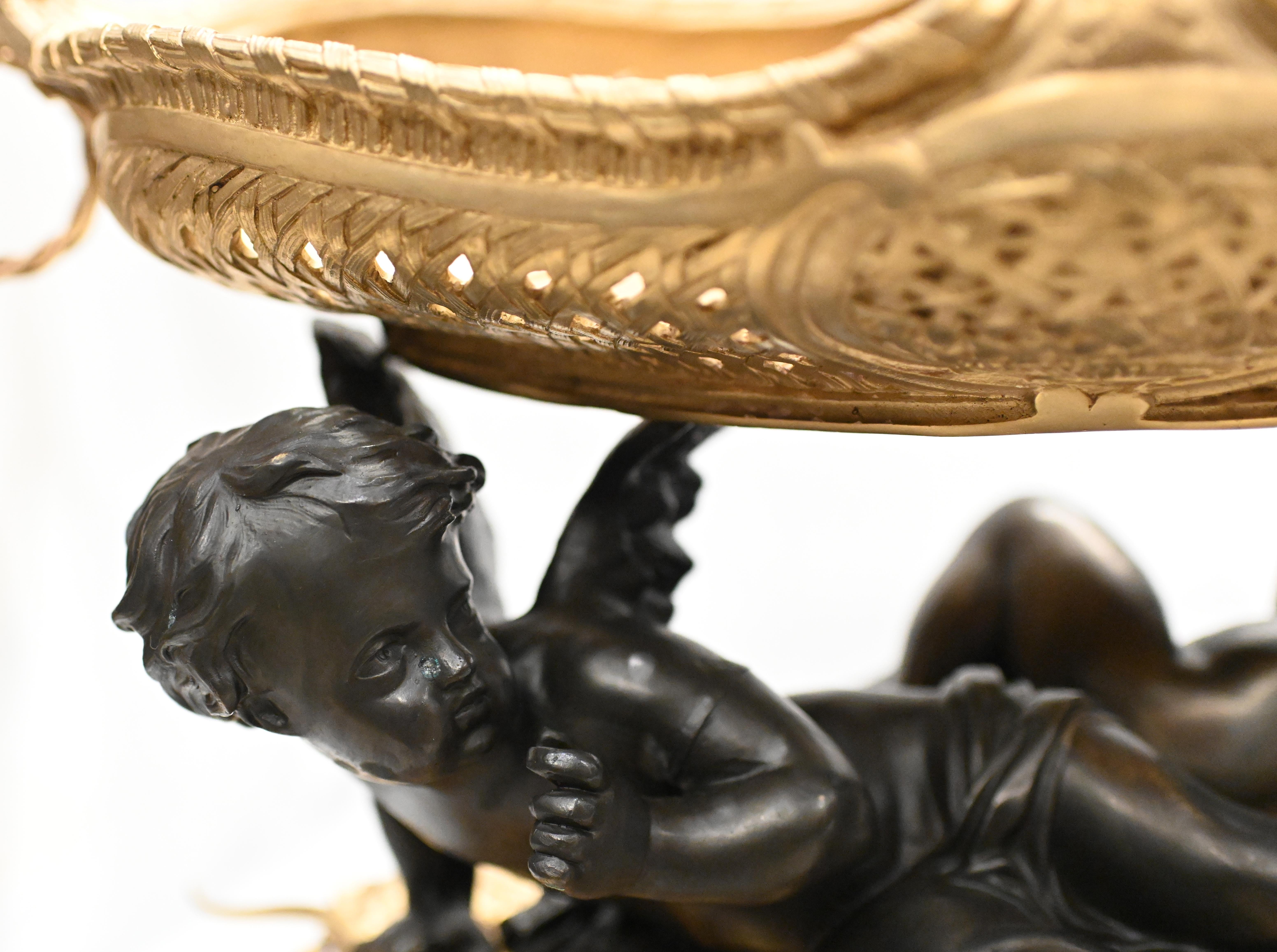 Coppia di piatti francesi in bronzo ormolu Cherubino Tazza Ciotole Clodion in vendita 7