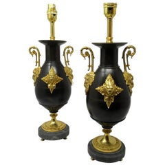 Pair of Bronze Ormolu Electric Table Lamps Baccus God of Wine, 19th Century