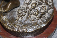 Pair French Bronze Sculptures of Satyr & Lady Rouge Marble Bases After Clodion