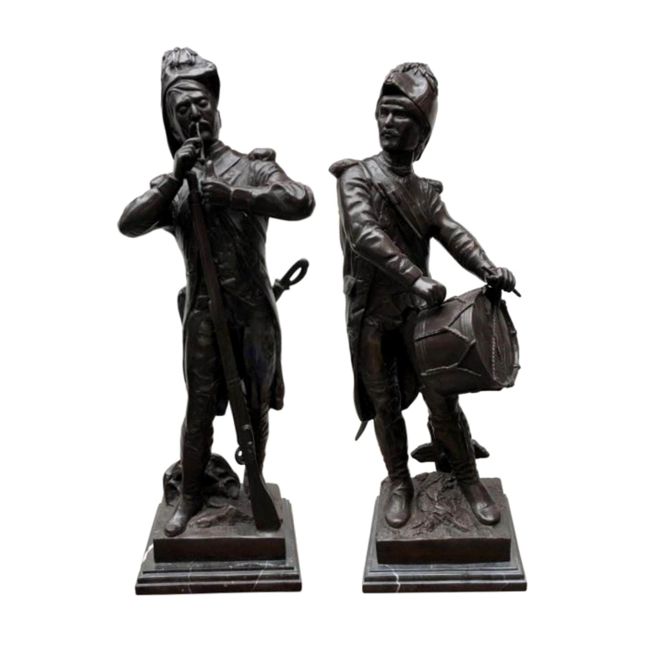 Pair of French Bronze Soldiers Battle Waterloo Napoleon Military, 20th Century For Sale