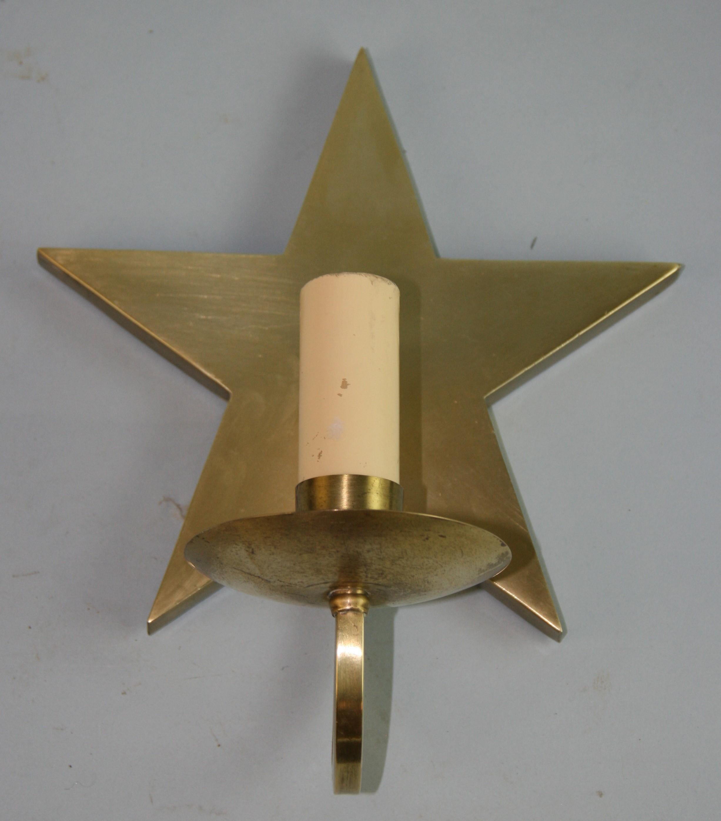 Pair French Bronze Star Sconces, 1920s In Good Condition For Sale In Douglas Manor, NY